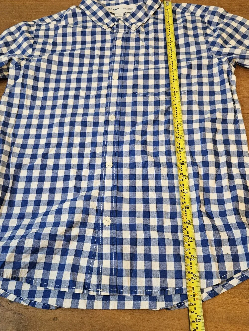 Old Navy Boys Classic Shirt Button Up Long Sleeve Blue Checkered Youth XL 14/16